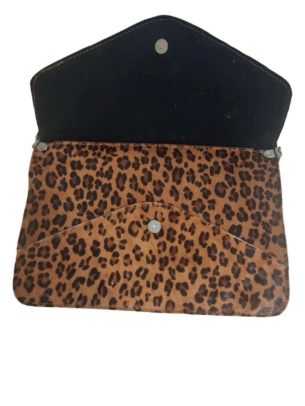 Leopard Print Chain Strap Envelope Clutch - Brown - Picture 3 of 6